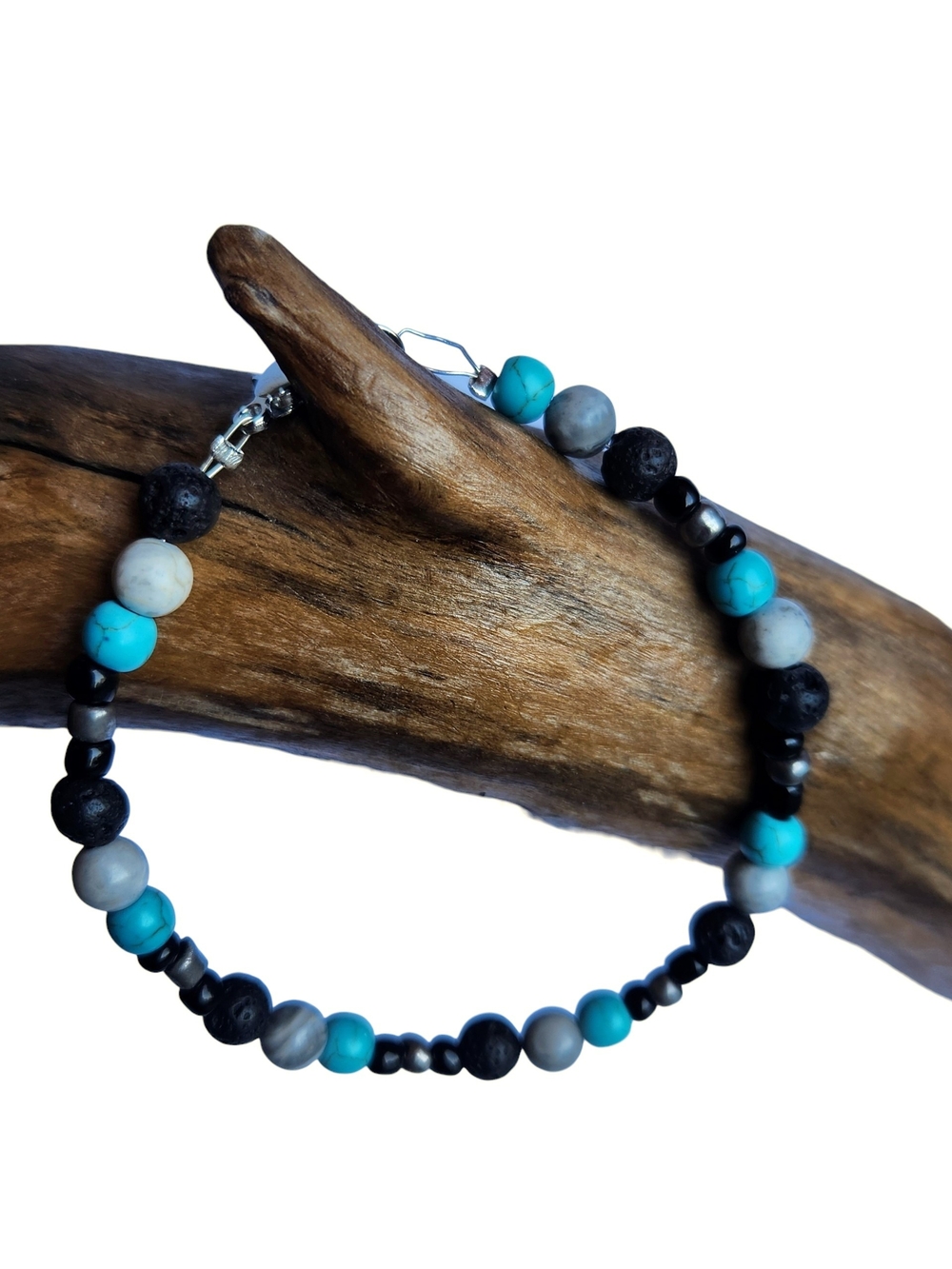 Turquoise Howlite, Jasper & Black Lava Rock Beaded Women's Bracelet